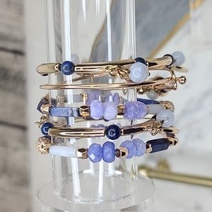 Versona (5pcs) Glass Bead Stretch & Wire Bracelet in Gold, White, Purple, & Blue